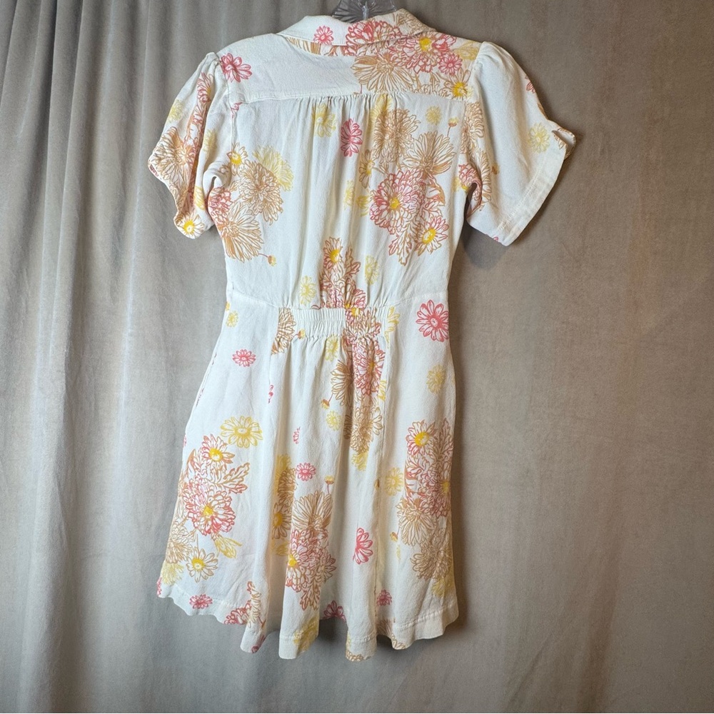 Free People Cream Mini Dress with Pink & Yellow Floral Print XS Collar Fit Flare - Picture 11 of 15